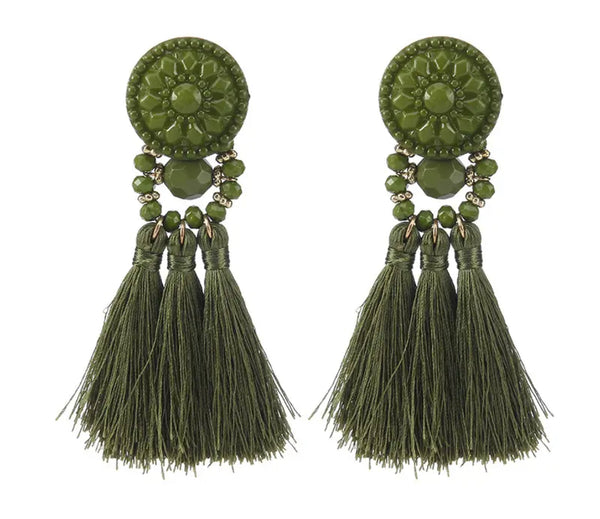 Chartreuse tassel hoop earrings, Finge earrings, Olive green macrame  earrings | eBay